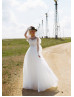 Long Sleeves Beaded White Tulle Bohemian Wedding Dress